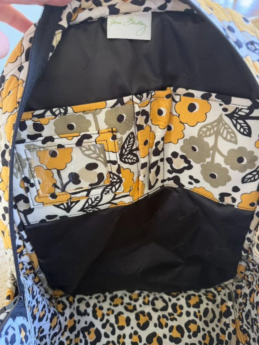 Vera Bradley Yellow and Black Floral Pattern Backpack